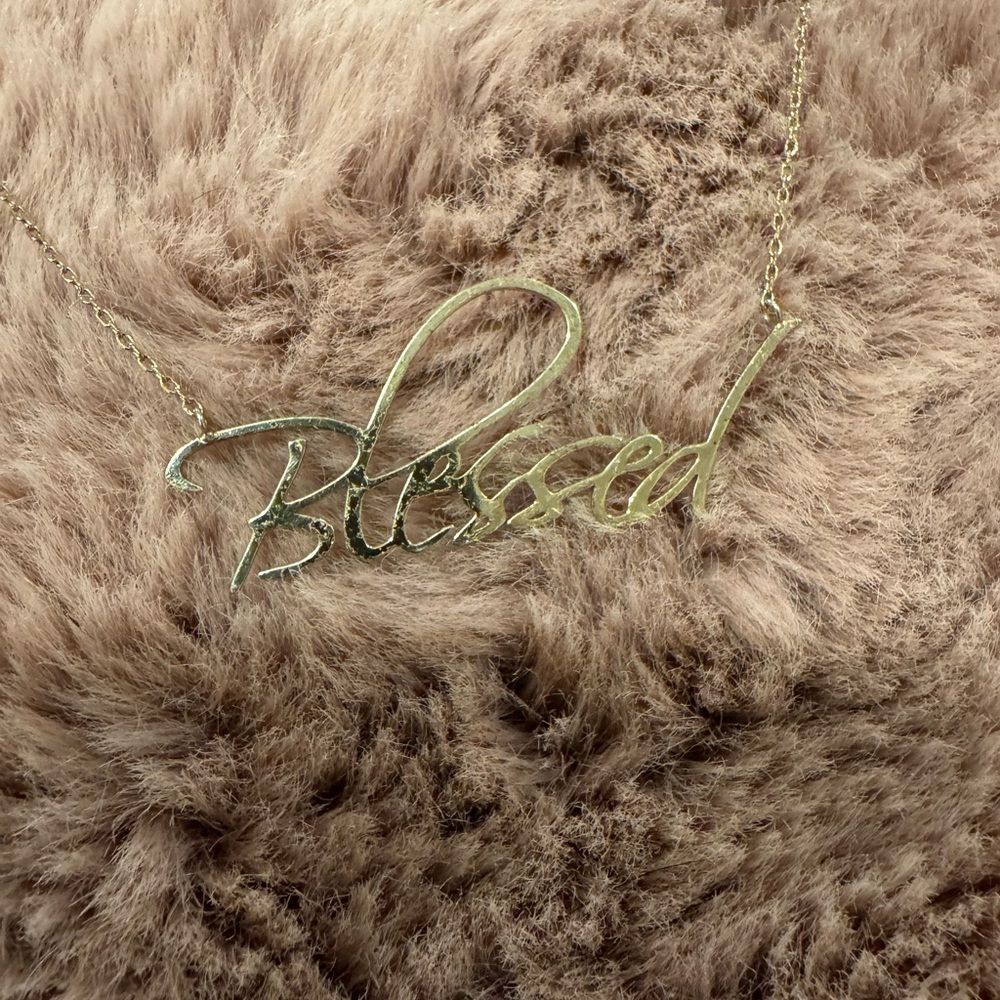 Gold 'Blessed' Necklace 16 inch chain